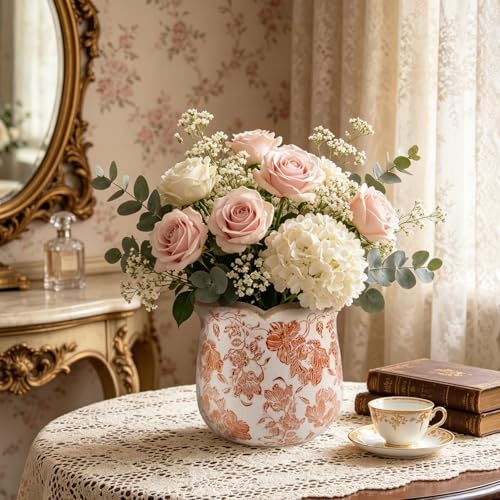 Ceramic-Planters-for-Indoor-Plants with Saucer, 6 inch Vintage Ice Crackle Glaze Plant Pots with Drainage Holes, Decorative Flower Pots for Outdoor Garden Home Decor, Tuscan Pot for Plant - Image 2