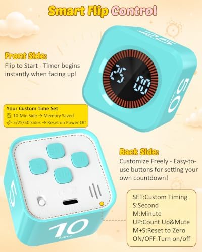 Digital Pomodoro Timer Cube 5/10/25/50min Preset, Silent & Sound Alarm - Image 4