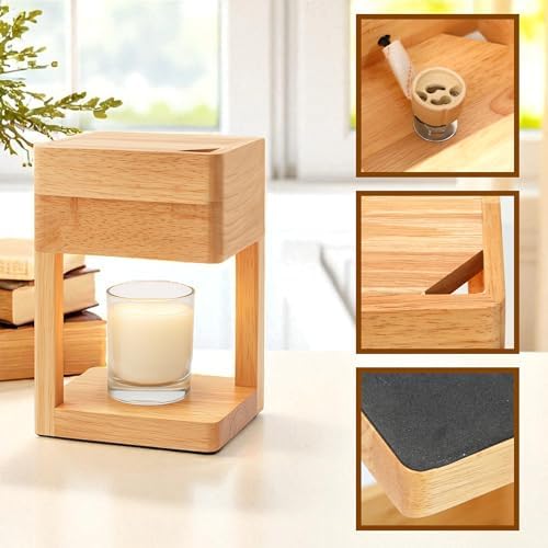 Candle Warmer Lamp Wood with Timer, 2*35 Watt Bulbs, Auto Shut-Off Dimmable Electric for Jar Candles Gifts for Mom, Christmas, Birthday Decorative Wooden Lamp Bedroom Home with Adjustable Brightness - Image 6