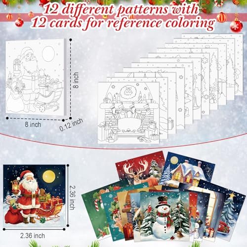 Ctosree 12 Pack Paint and Sip Kit Pre Drawn Canvas, Classic Xmas, 8x8'' - Image 4