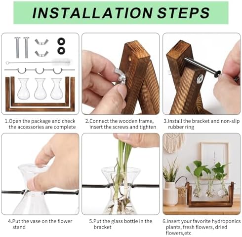 YIBOT Propagation Stations,Plant Terrarium with Wooden Stand-3 Glass Vases - Image 5