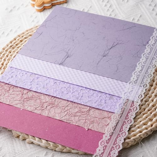15Pcs Handmade Scrapbook Art Paper Craft Textured Colorful A5 sheet Mesh Special Paper Mix for Scrapbooking Junk Journal Journaling Supplies DIY Materials,5.8x8.2 inches (Purple) - Image 6