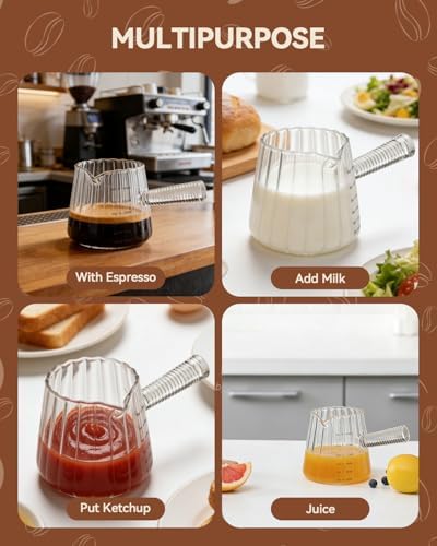 2 PCS Espresso Measuring Cup 6 Oz, Espresso Glass Cups with Glass Handle, Milk Frothing Cup, Espresso Cup for Coffee, Milk, Tea or Maple Syrup Serving (Pure Transparent Color) - Image 7