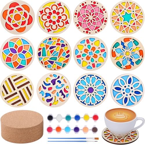 Reallnaive Wood Coasters Painting Kit DIY Craft, 24 Pcs, Mandala by Reallnaive