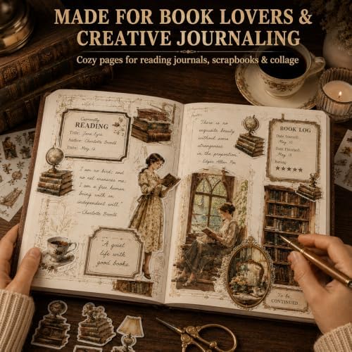 50 Sheets Precut Reading Journal Sticker Book, Vintage Scrapbook Kit - Image 6