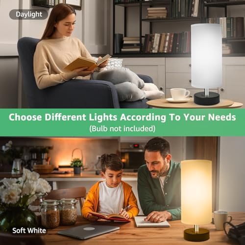 DEGNJU Small Lamp for Bedroom, Bedside Lamps for Night Stands, Mini Minimalist Table Lamp with Round Gray Fabric Shade, 11.4 Inch Desk Reading Lamp for Dorm Room Living Room Office Room, 2 Pack - Image 3