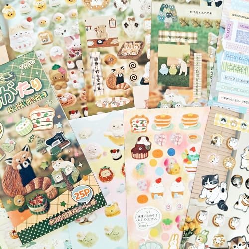 700+ Scrapbook Japanese Stickers Book Set,25 Sheets Kawaii Japanese Stickers for Journaling,Junk Journal,Bullet Journaling,Scrapbook Supplies,Planner,Notebook,Photo Frame,DIY Craft(Forest Story) by MisKepaa