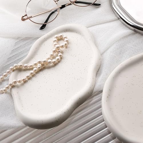 Ceramic Jewelry Tray, Ceramic Jewelry Cloud Plate Decorative Tray Trinket Dish Cute Room Decor for Rings Earrings Necklace Organizer (White Oval) - Image 2