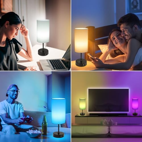 Unicozin Table Lamp,3 CCT 3000K/4500K/6500K & RGB Color Changing,Stepless Dimmable Touch Control Bedside Lamp for Reading,Ambience Nightstand Light for Home Decor Party,White Shade - Image 6
