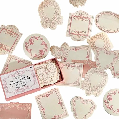 Vintage Embossed Kraft Scrapbook Notebook Paper, Mini Pink Journaling Scrapbooking Supplies Kit Aesthetic Decorative Floral Bow Blank Cards Craft Textured Paper, 30 Sheets Cute Bullet Journal Gifts by Unknown