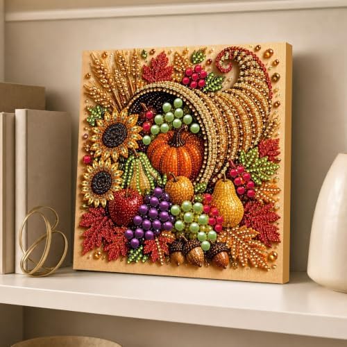 DIY Pearl Painting Kit for Adults, Cornucopia Fall Art with Wood Frame, 20x20cm Self-Adhesive Pearl Diamond Craft, Autumn Wall Decor Gift for Women, Beginners Relaxing Hobby Kit - Image 3