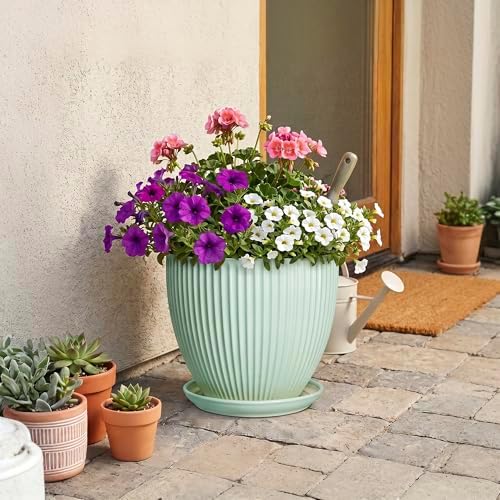 10 Inch Planter Indoor, Ceramic Pots for Plants Indoor, Decorative Plant Pots with Drainage Hole and Saucer, Large Modern Planter, Round Flower Pot, Floor Decor, Women Men Gifts, Mint Green - Image 7