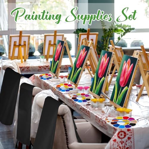 Motipuns 6 Set Pre Drawn Canvas for Painting for Adults Sip and Paint Kit with Easels 8 x 10 Inches Paint Party Kit with Printed Canvas Paints Brushes Palette Apron(Tulip) - Image 4