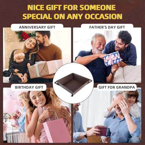 Valet Tray for Men Women - PU Leather Travel Catchall Tray Organizer - Desk Bedside Nightstand Storage Box for Jewelry Key Phone Remote Controller Wallet Watch Glasses Coin Readers - Square - Image 7