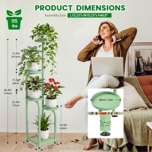 TOSKING Tall 5-Tier Square Plant Stand Indoor Outdoor, Anti-Tip, Sage Green - Image 3