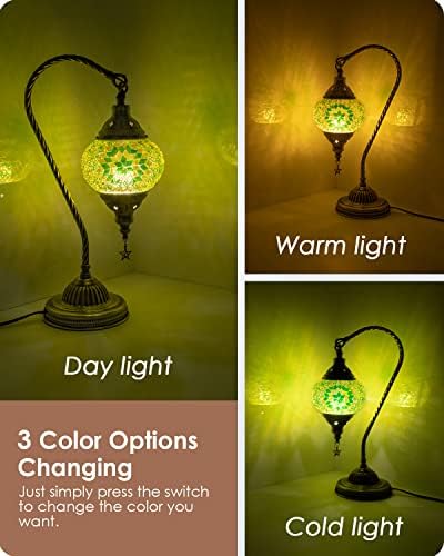 Yarra-Decor Turkish Moroccan Lamp with Bronze Base 3 Color Options Handmade Swan Neck Mosaic Glass Bedside Lamps for Bedroom (LED Bulb Included)(Green2) - Image 2