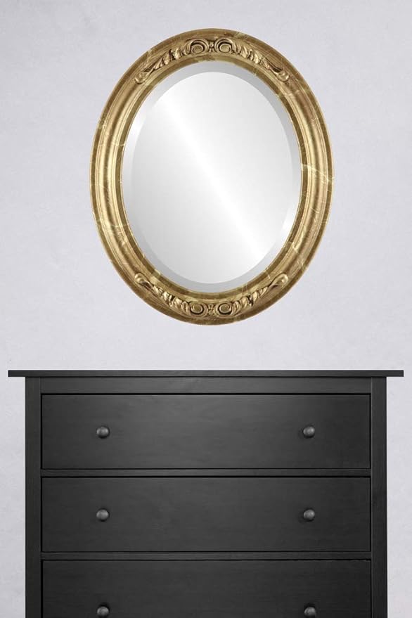 OVALCREST Oval Beveled Wall Mirror for Home Decor - Florence Style - Champagne Gold - 28" x 22"
