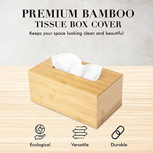 JUSK Design Tissue Box Holder, Modern, Minimalist, and Durable Wooden Bamboo Tissue Box with Sliding Bottom, Easy-Refill Premium-Quality Bamboo Tissue Box Cover, Fits 184-Count Box, Rectangular - Image 2