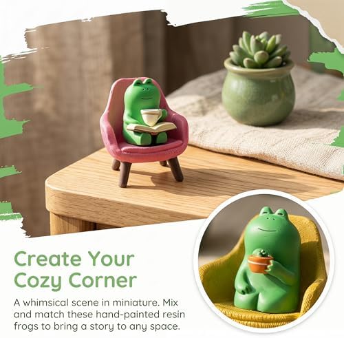 Miniature Frog Set with Sofa, cat, and Desk lamp - Cute Desk Accessories for Office Desk Decor and Home Display, Perfect as Desk Pets or Flower Frog - Image 2