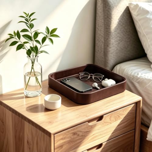 Valet Tray for Men 8.2 X 8.2 inch Simple PU LeatherTray Organizer for Men - Image 6