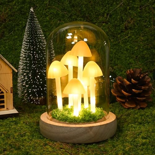 Mushroom Lamp in Glass Dome,Mushroom Gifts for Women,Mushroom Night Light by QUELIEN