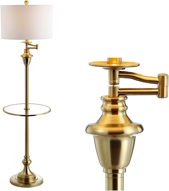JONATHAN Y JYL3055A Cora 60" Metal/Glass LED Side Table and Floor Lamp Contemporary,Transitional for Bedrooms, Living Room, Office, Reading, Brass