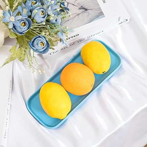 Ceramic Bathroom Tray,Kitchen Sink Organizer Tray,Cosmetics Holder (Blue) - Image 3