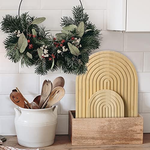 Chunful 2pcs Arch Cutting Board Boho Shelf Decor, Wood Color, Bamboo - Image 4