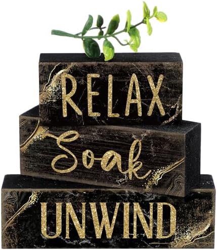 Moucuny 4 Pcs Black Gold Bathroom Signs Relax Soak Unwind Wooden by Moucuny