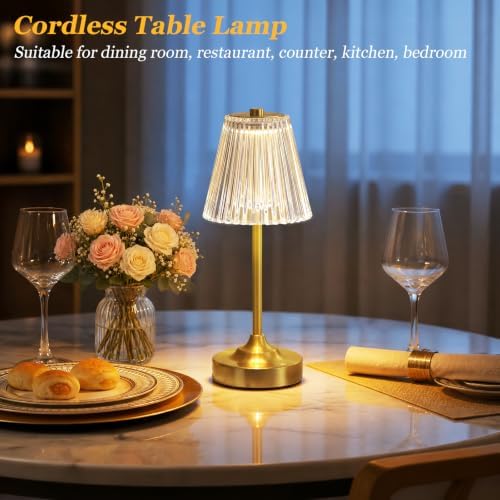 Kakanuo Gold Cordless Rechargeable Table Lamp, Touch Battery Powered Lamp, 3 Color Modes, Crystal Acrylic Lampshade, Portable Ambient Night Light for Desk, Bedroom, Dining Room, Kitchen, Bar (2 Pack) - Image 5