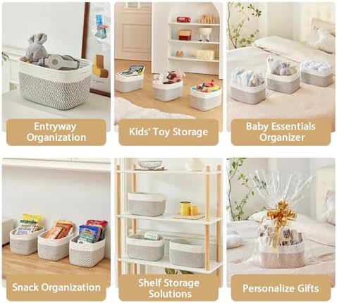 R RUNKA Small Cotton Rope Basket – Storage Bin for Organizing (10.6" x 6.7" x 6.7"), Bathroom Storage Basket for Shelf, Counter & Closet（White & Mixed Grey） - Image 4