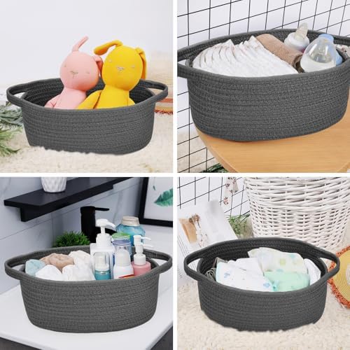 ABenkle Small Basket with Handles, Boho Decorative Rope Woven Dog Cat Toy Storage Bin Shelf Storage Organizer, Easter Christmas Gift Basket, 12"x8"x5" - Image 4