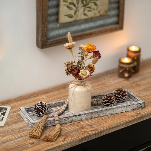 Romadedi Rustic Whitewashed Wood Candle Tray, 15 x 5 in - Image 6