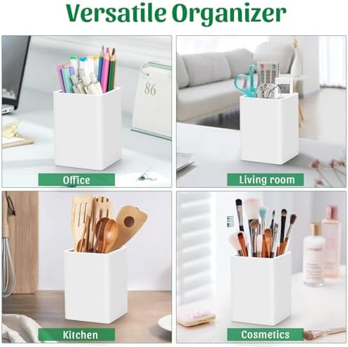 Pen Holder for Desk,Nordic Elegance Square Silicone Pencil Holder Soft Minimalist Desk Pen Cup Stand Waterproof Multifunctional Office Supplies for Home,Kids and School(White) - Image 6