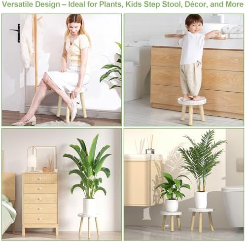 3-Pack Wood Plant Stands Indoor, Single Plant Stand for 6-12 Inch Pots, Mid-Century Modern Plant Stool, Tall Plant Stand for Large Plants for Living Room, Balcony, Office (White) - Image 7