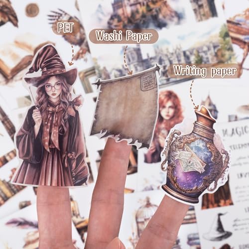 Pre-Cut Magic Sticker Book for Junk Journal, 20 Sheets Wizard Sticker Vintage Ephemera PET Washi Paper Materials for Scrapbooking, Journaling, Collage - Image 5