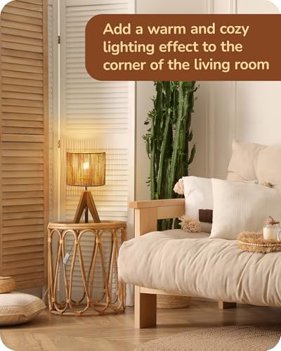 EDISHINE Small Rattan Table Lamp, Wood Tripod Bedside Lamp, 14.2", E26 Base - Image 7
