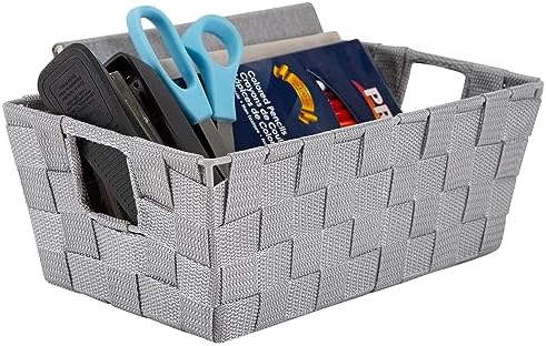 Simplify 2 Pack Small Woven Storage Shelf Basket | Organization | Bathroom | Accessories | Heather Grey - Image 2