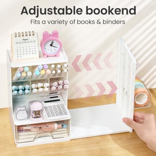 Sooez Desk Organizer with Bookends, Pegboard & Drawer, Pen & Pencil Holder - Image 5