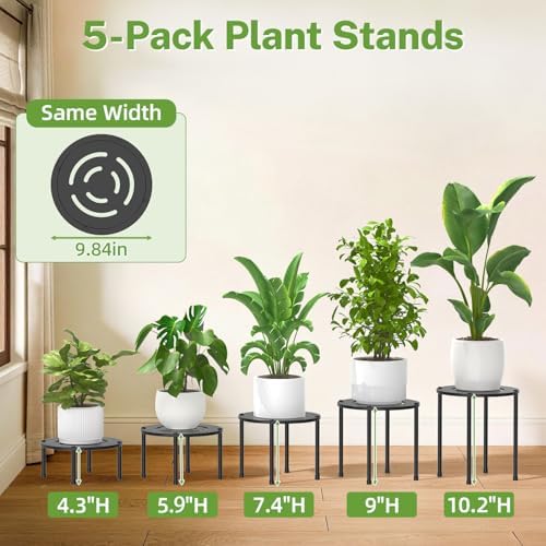 iDavosic.ly 5-Pack Metal Plant Stands for Indoor Outdoor, 10'' Small, Black - Image 2