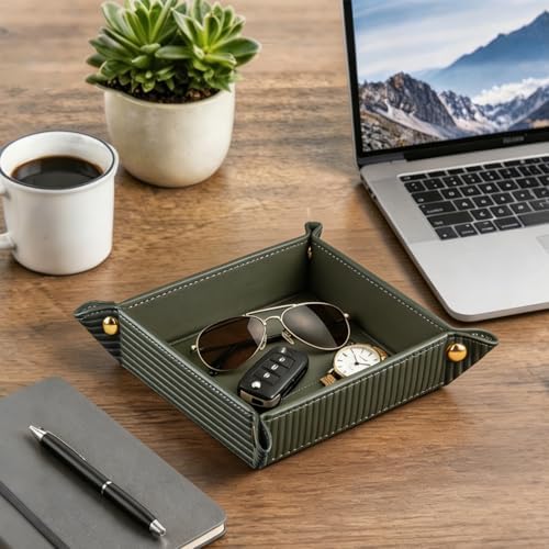 YAPISHI Luxury Valet Tray for Men, PU Leather Vanity Jewelry Catchall Tray - Image 6