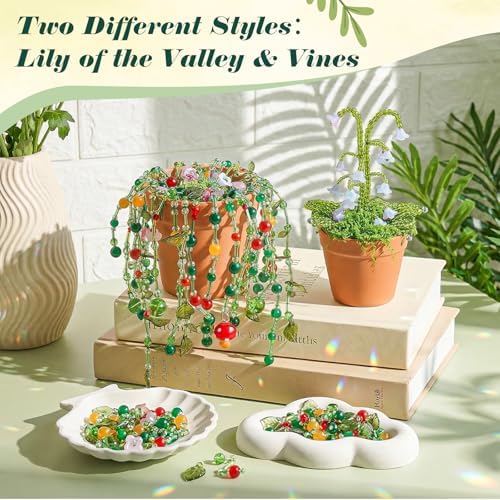 Ecoofor Green Beads Beaded Plant Kit DIY Plant Kit, Green Glass & Crystal Leaf Beads, Video Tutorials, Desk Gifts, Handmade Gifts for Plant Lovers - Image 4