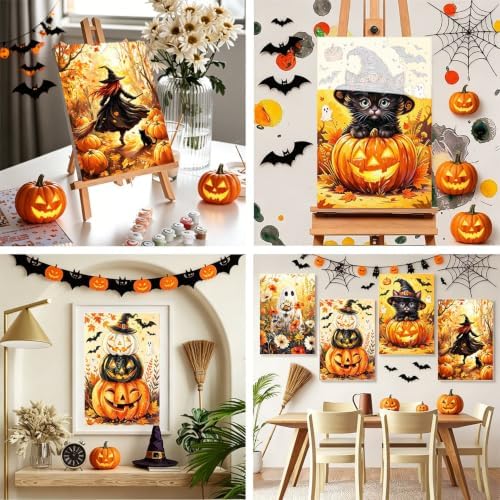 4 Pack Halloween Framed Paint by Numbers Kit for Adults Beginners 8x12 inch - Image 5