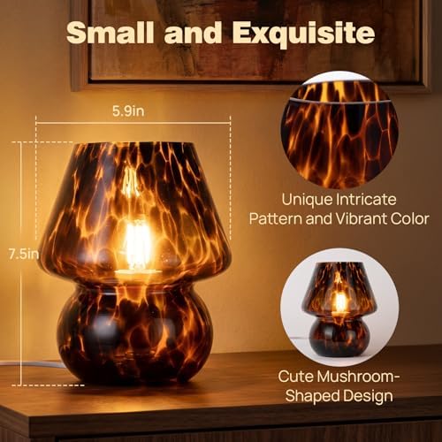 Small Mushroom Table Lamp for Bedside & Nightstand, Murano, Amber - Image 3