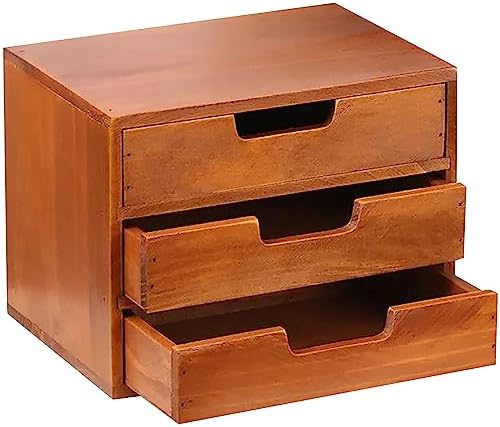 Triple Drawer Desktop Storage Organizer in Modern Wood Design (9.8”x6.9”x 7.5”) 3-Drawer Stackable Drawer Unit - Vanity Accessories Organizer (1-Pack) by PrimoSupply