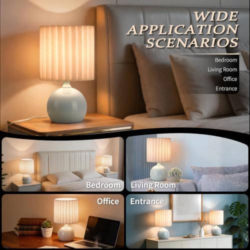 Ziqqeelam Blue Small Table Lamp with Scalloped Linen Shade, Mini Blue Table Lamp for Bedroom Nightstand, Cute Desk Night Light for Living Room, Bookshelf, Kitchen Counter, Kids Room, Office - Image 4