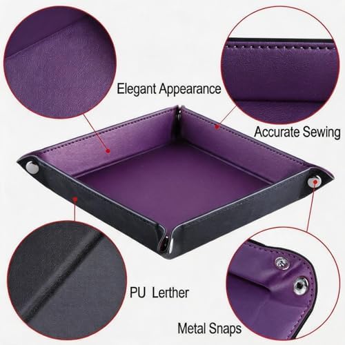 Valet Tray Desktop Storage Organizer – Vegan Leather Catchall Tray Bedside Vanity Tray Nightstand Caddy Holder for Remote Controller, Watch, Keys, Phone, Wallet, Coin, Jewelry, Purple - Image 5