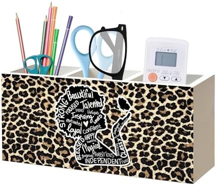 Inspirational Black Girl Woman Leopard Print Makeup Brush Toothbrush Holder for African American Women, Black Girl Magic Cheetah Print Wood Signs Pen Pencil Holder Organizer Desk Accessories by Unknown