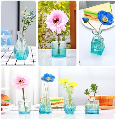Glass Bud Vases Set of 4, Small Blue Flower Vases for Wedding Centerpieces - Image 6