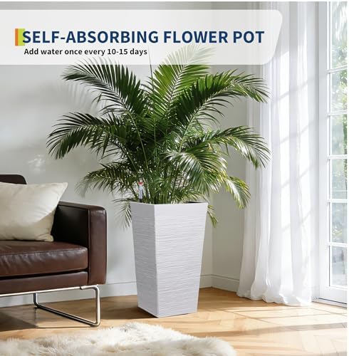 Garvee 22.5" Tall Outdoor Planters Set of 2, Self Watering Tall Planters - Image 7